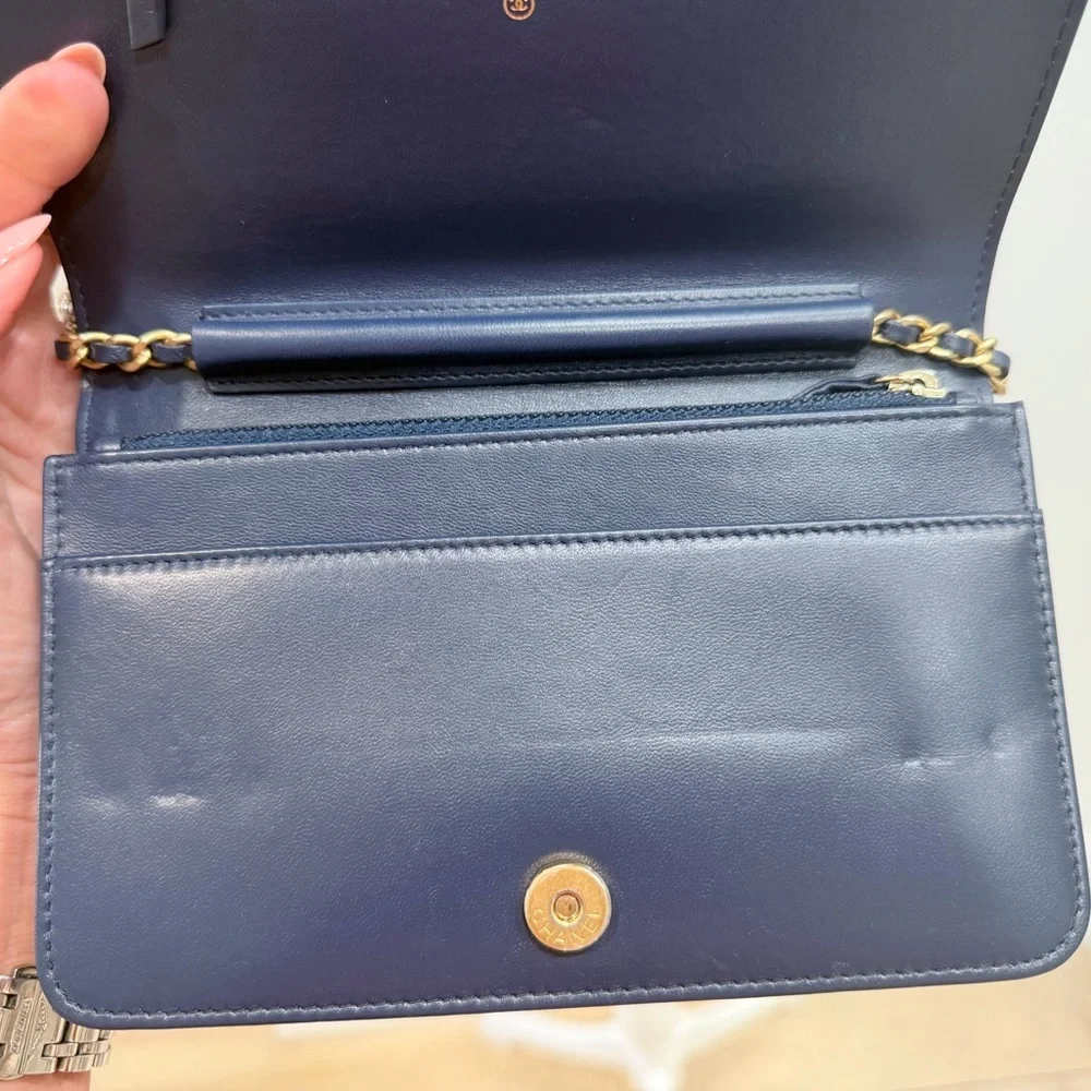 CHANEL O-Mini Boy Bag Python Exotic Leather Gold CC Lock Wallet on chain